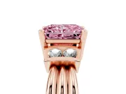 Fancy Pink Three-Stone Radiant Cut Diamond Channel Set Ring Set in Rose gold with Bar Prongs