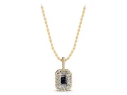 Emerald Cut Lab-Grown Diamond Halo Pendant Necklace | Graduated Pavé Bail | Yellow Gold