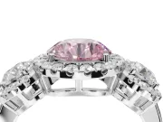Round Three Stone Halo Engagement Ring Setting for a Fancy Pink Lab-Grown Diamond | Platinum