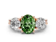 Oval Three Stone Engagement Ring Setting for a Fancy Green Lab-Grown Diamond | Open Prong Baskets | Rose Gold