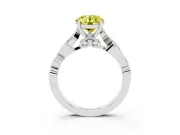 Fancy Yellow Round Cut Diamond Vine Band Solitaire Ring Set in Silver with Milgrain Prong Setting