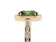 Fancy Green Oval Cut Diamond Halo Pavé Split Shank Ring Set in Yellow gold with Prong Setting