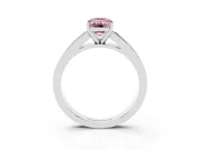 Fancy Pink Emerald Cut Diamond Solitaire Ring Set in Platinum with Channel-Set Band and Prong Setting