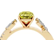 Fancy Yellow Emerald Cut Diamond Floral Vine Solitaire Engagement Ring Set in Yellow gold with Marquise Leaves