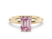 Emerald Cut Low Set Solitaire Engagement Ring Setting for a Fancy Pink Lab-Grown Diamond | Plain Band | Yellow Gold