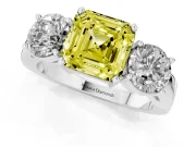 Asscher Cut Three Stone Engagement Ring Setting for a Fancy Yellow Lab-Grown Diamond | Wide Plain Band | Platinum