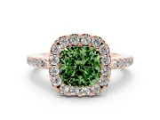 Cushion Cut Pave Halo Engagement Ring Setting for a Fancy Green Lab-Grown Diamond | Pave Band | Rose Gold