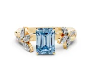 Emerald Cut Floral Vine Engagement Ring Setting for a Fancy Blue Lab-Grown Diamond | Yellow Gold