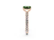 Fancy Green Emerald Cut Diamond Pavé Solitaire Ring Set in Rose gold with Round Band and Prong Setting