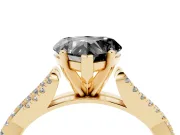 Fancy Black Heart Cut Diamond Solitaire Engagement Ring Set in Yellow gold with Twisted Pavé Band and Prong Setting