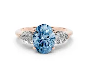 Oval Three-Stone Ring Setting for a Fancy Blue Lab-Grown Diamond | Pear Side Stones | Rose Gold