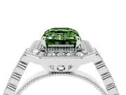Emerald Cut Graduated Milgrain Halo Engagement Ring Setting for a Fancy Green Lab-Grown Diamond | White Gold