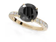 Round Hidden Halo Solitaire Engagement Ring Setting for a Black Center | Pavé Band | Yellow Gold