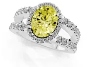 Oval Halo Split Shank Engagement Ring Setting for a Fancy Yellow Lab-Grown Diamond | Platinum