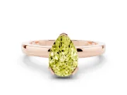 Fancy Yellow Pear Cut Diamond Solitaire Ring Set in Rose gold with Prong Head and Smooth Polished Band