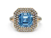 Asscher Cut Halo Engagement Ring Setting for a Fancy Blue Lab-Grown Diamond | Yellow Gold - Design NV-24799