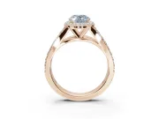 Oval Halo Pavé Engagement Ring Setting for a Fancy Blue Lab-Grown Diamond | Narrow Split Shank | Rose Gold