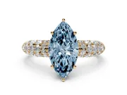 Marquise Multi Row Pave Engagement Ring Setting for a Fancy Blue Lab-Grown Diamond | Yellow Gold