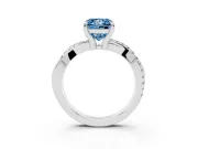 Fancy Blue Princess Cut Diamond Twist Band Solitaire Set in White gold with Pavé Accents and Prong Setting