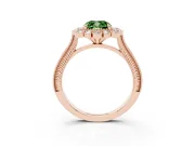 Fancy Green Cushion Cut Diamond Halo Milgrain Pavé Ring Set in Rose gold with Prong Setting