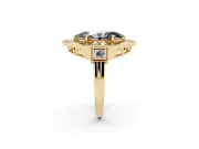 Fancy Black Marquise Cut Diamond Milgrain Halo Ring Set in Yellow gold with Split Shank