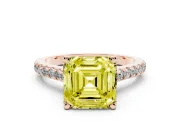 Asscher Cut Hidden Halo Pave Engagement Ring Setting for a Fancy Yellow Lab-Grown Diamond | Claw Prongs | Rose Gold
