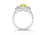 Fancy Yellow Cushion Cut Diamond Three-Stone Ring Set in White gold with Pavé Band