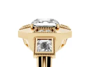 Asscher Cut Diamond Milgrain Halo Ring Set in Yellow gold with Split Shank