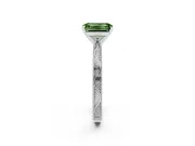 Fancy Green Emerald Cut Diamond Solitaire Milgrain Engraved Band Set in Platinum with Prong Setting