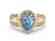 Pear-Shaped Halo Engagement Ring Setting for a Fancy Blue Lab-Grown Diamond | Two-Row Pave Split Shank | Yellow Gold