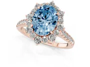 Oval Scalloped Halo Engagement Ring Setting for a Fancy Blue Lab-Grown Diamond | Single Row Pave | Rose Gold