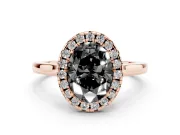 Oval Halo Engagement Ring Setting for a Black Center | Flat Tapered Band | Rose Gold