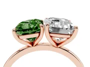 Fancy Green Radiant Cut and Emerald Cut Toi Moi Ring Set in Rose gold with Prong Setting