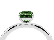 Fancy Green Emerald Cut Diamond Solitaire Ring Set in Silver with Prong Setting on a Polished Plain Band