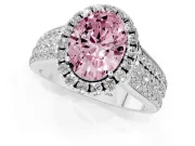 Fancy Pink Oval Cut Diamond Halo Ring Set in Silver with Pavé Band and Raised Center Setting