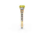 Cushion Cut Engagement Ring Setting for a Fancy Yellow Lab-Grown Diamond | Three Stone | Yellow Gold