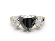 Heart-Shaped Three Stone Engagement Ring Setting for a Black Center | Tapered Band | Yellow Gold