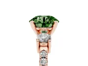 Round Three Stone Pavé Engagement Ring Setting for a Fancy Green Lab-Grown Diamond | Round Side Stones | Rose Gold