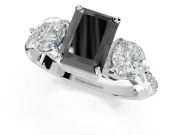 Fancy Black Radiant Cut Lab-Grown Diamond Three-Stone Ring Set in Sterling Silver with Channel-Set Band and Prong Setting