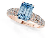 Emerald Cut Multi Row Pave Engagement Ring Setting for a Fancy Blue Lab-Grown Diamond | Rose Gold