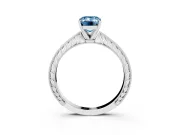 Fancy Blue Emerald Cut Diamond Solitaire Milgrain Engraved Band Set in Platinum with Prong Setting