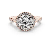 Round Halo Engagement Ring Setting | Pavé Twist Band | Rose Gold