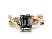 Emerald Cut Twisted Vine Engagement Ring Setting for a Black Center | Marquise Leaves | Yellow Gold