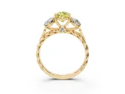 Fancy Yellow Marquise Cut Diamond Three-Stone Ring Set in Yellow gold with Braided Band