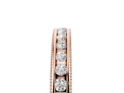 Round Diamond Channel Wedding Band Set in Rose gold with Milgrain Edges