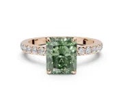 Radiant Cut Hidden Halo Engagement Ring Setting for a Fancy Green Lab-Grown Diamond | Pavé Band | Rose Gold