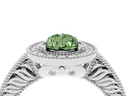 Fancy Green Pear Cut Diamond Halo Ring Set in Platinum with Round Accent Halo, Pavé Band and Prong Setting