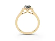 Fancy Black Oval Cut Halo Round Diamond Solitaire Ring Set in Yellow gold with Pavé Band and Prong Setting