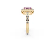 Fancy Pink Emerald Cut Diamond Halo Ring Set in Yellow gold with Pavé-Setting Band and Open Prong Center