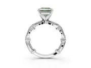 Princess Cut Vintage Engagement Ring Setting for a Fancy Green Lab-Grown Diamond | Graduated Stations | Platinum